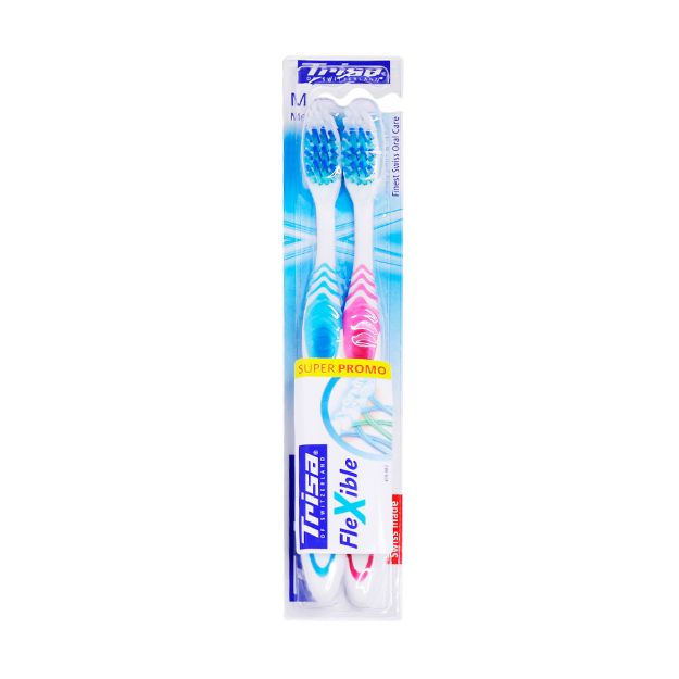 مسواک دوتایی فلکسیبل تریزا با برس متوسط - Trisa Medium Flexible Toothbrush Pack 2 Pcs