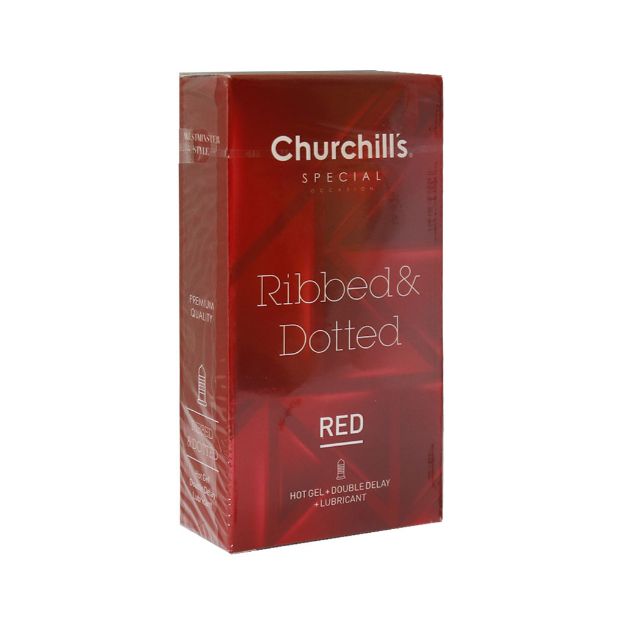 کاندوم خاردار و شیاردار تاخیری دوبل چرچیلز قرمز - Churchills Ribbed & Dotted Red Condom