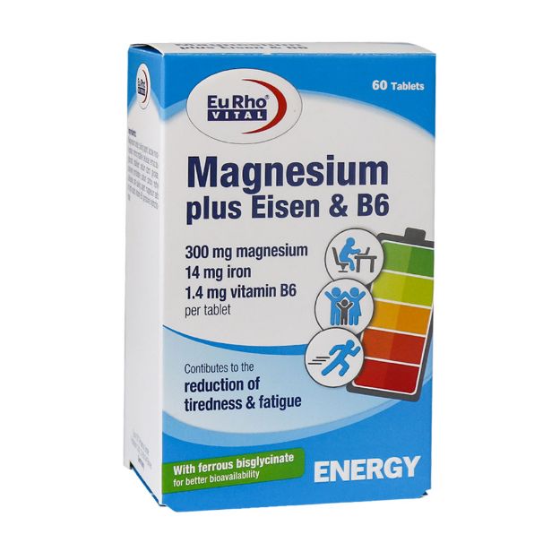 قرص منیزیم پلاس آیزن و ویتامین B6 یوروویتال 60 عدد - Eurho Vital Magnesium Plus Eisen And B6 60 Tabs