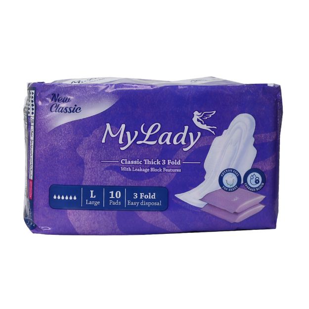 نوار بهداشتی مسافرتی کلاسیک ضخیم بالدار مای لیدی سایز بزرگ 10 عدد - My Lady Classic Thincl Size Large 10 Pads