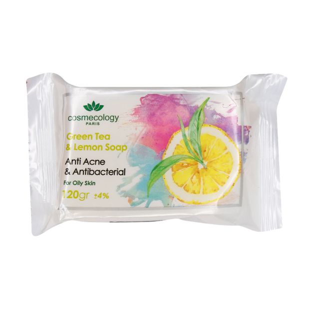 صابون چای سبز و لیمو کاسمکولوژی مناسب پوست‌ های چرب و مستعد آکنه 120 گرم - Cosmecology Green Tea And Lemon Soap For Oily Skin 120 g