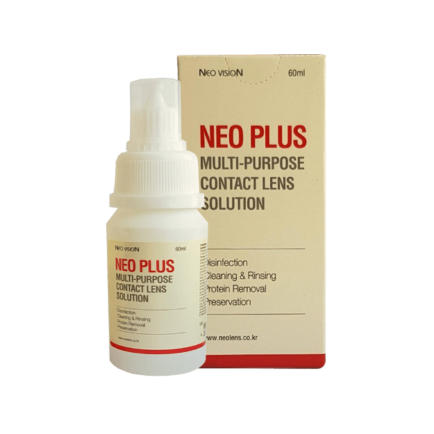 محلول شستشوی لنز نئو پلاس نئو ویژن همراه با جا لنزی - Neo Vision Neo Plus contact lens solution 60 ml