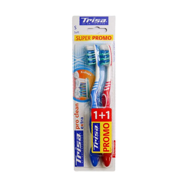 مسواک دوتایی اکسترا پروکلین تریزا با برس نرم - Trisa Extra Pro Clean Soft Dual Toothbrush