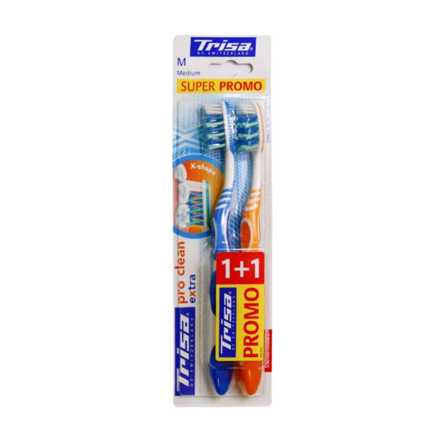 مسواک اکسترا پرو کلین تریزا با برس متوسط ۲ عددی - Trisa Extra Pro Clean Toothbrush