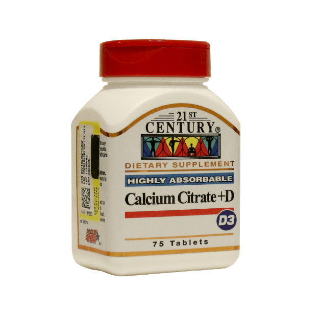 قرص کلسیم سیترات و ویتامین دی 21 سنتری ۷۵ عدد - 21st Century Calcium Citrate +D 75 Tabs