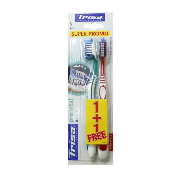 مسواک دوتایی پروویتال اکسترا با فرچه نرم تریزا - Trisa Pro Vital Extra Toothbrush Pac 2