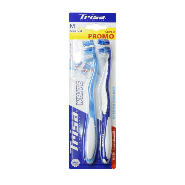 مسواک دوتایی پرفکت وایت با فرچه متوسط تریزا - Trisa Perfect White Toothbrush 2 Pcs