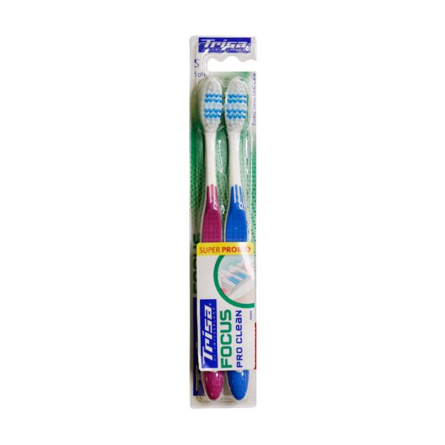 مسواک دوتایی فوکوس پروکلین با برس نرم تریزا - Trisa Focus Pro Clean Dual Soft Toothbrush