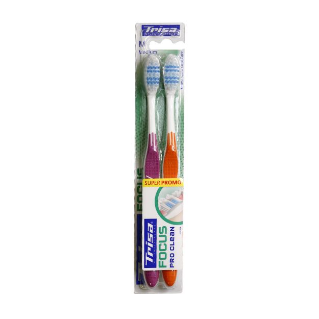 مسواک دوتایی فوکوس پروکلین با برس متوسط تریزا - Trisa Focus Pro Clean Medium Toothbrush