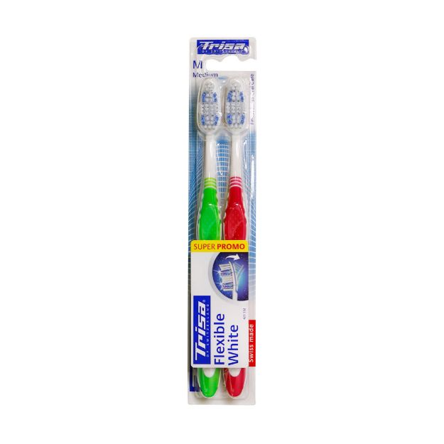 مسواک دوتایی فلکسیبل وایت با برس متوسط تریزا - Trisa Flexible White Dual Medium Toothbrush