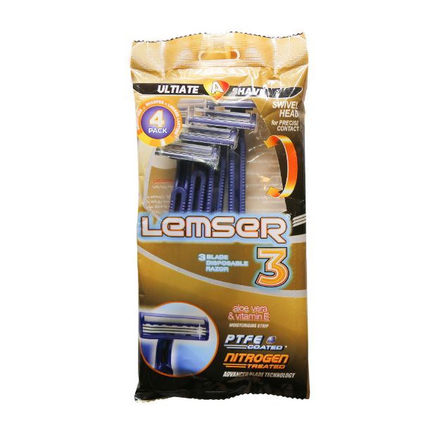 تیغ اصلاح سه لبه صابوندار لمسر 4 عددی - Lemser 3 Blade Disposable Razor Shave 4 Pcs