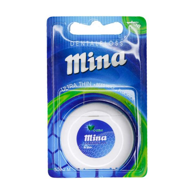 نخ دندان فوق نازک مینا با اسانس نعنا 50 متر - Mina Waxed Extremely Thin Dental Floss 50 m