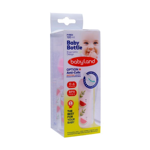 شیشه شیر پیرکس کاوردار بی بی لند کد 518 حجم 120 میلی لیتر - Baby Land Pyrex Code 518 Baby Bottle 120 ml