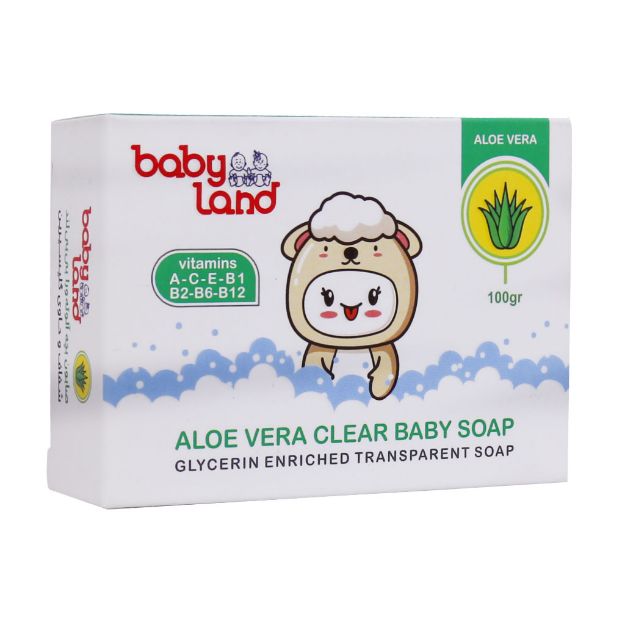 صابون شفاف بچه حاوی عصاره آلوئه ورا بیبی لند 100 گرم - Baby Land Aloe Vera Clear Baby Soap 100 g