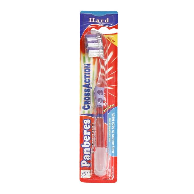 مسواک پنبه ریز مدل کراس اکشن با برس سخت - Panberes Cross Action Model Toothbrush