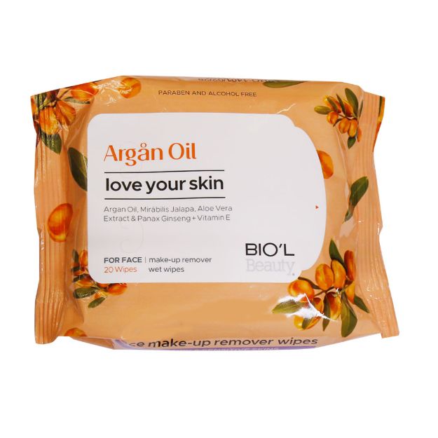 دستمال مرطوب پاک کننده آرایش روغن آرگان بیول 20 عدد - Biol Argan Oil 20 Wipes