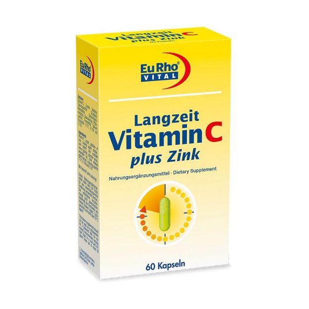 کپسول ویتامین C و زینک (۵ میلی گرم) یوروویتال ۶۰ عددی - EuRho Vital Langzeit Vitamin C plus Zink 5mg 60 Caps