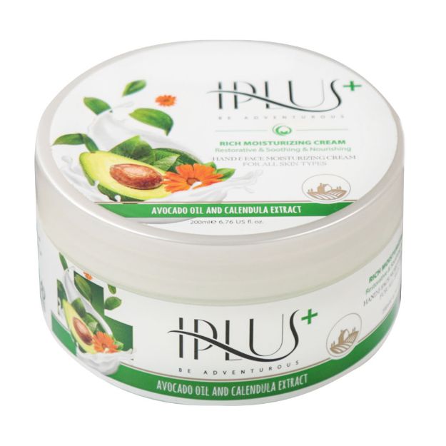 کرم مرطوب کننده قوی حاوی روغن آووکادو و عصاره کالاندولا آی پلاس 200 میلی لیتر - Iplus Rich Moisturizing Avocado And Calendula Cream 200 Ml