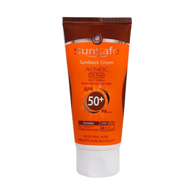 کرم ضد آفتاب SPF50 فاقد چربی سان سیف مناسب پوست های چرب و آکنه ای ۵۰ میلی لیتر - Sunsafe Sunsblock Cream SPF50+ Acneic Oil Free 50 ml