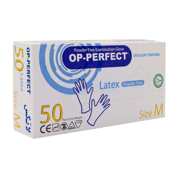 دستکش لاتکس بدون پودر اپی پرفکت سایز مدیوم 50 عدد - Op Perfect Latex Powder Free Glove Size M 50 Pieces