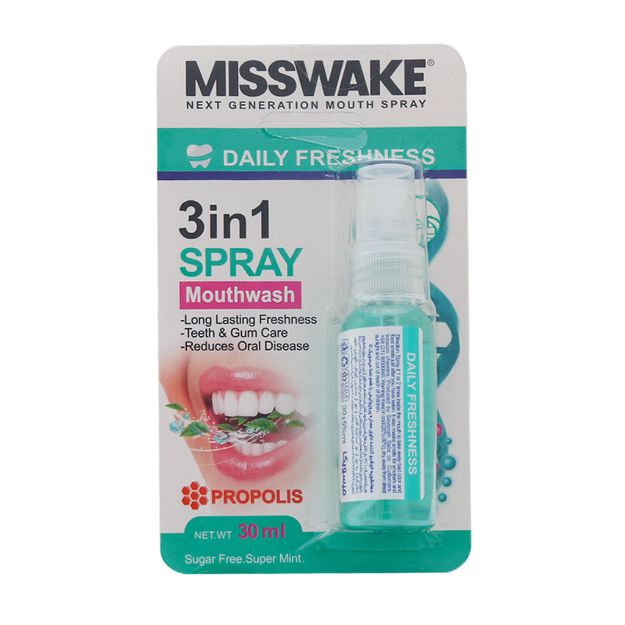 اسپری دهانشویه 3 در 1 عصاره پروپولیس میسویک 30 میلی لیتر - Misswake 3 In 1 Mouthwash Spray 30 Ml