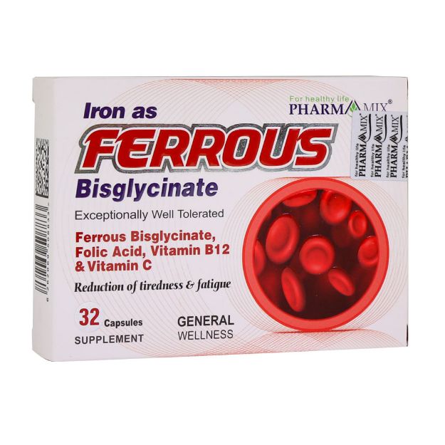 کپسول آهن فروس بیس گلیسینات فارمامیکس 32 عدد - Pharmamix Iron Ferrous Bisglycinate 32 Capsules