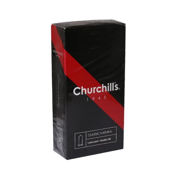 کاندوم با فرم بدنه ساده چرچیلز حاوی اسانس وانیل و روان کننده 12 عدد - Churchill’s Classic Natural Lubricant Vanilla Oil Condoms 12 pcs