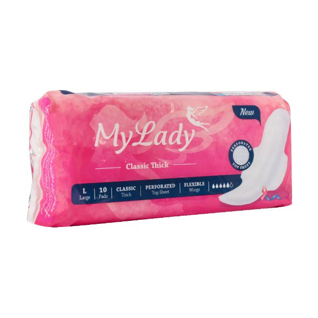 نوار بهداشتی بالدار مشبک کلاسیک ضخیم مای لیدی سایز بزرگ 10 عدد - Mylady Classic Thick Sanitary Napkin 10 Pcs