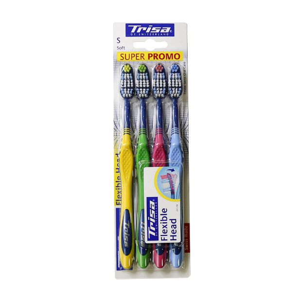 مسواک چهارتایی فلکسیبل هد با برس نرم تریزا - Trisa Flexible Head Toothbrush 4 Pcs