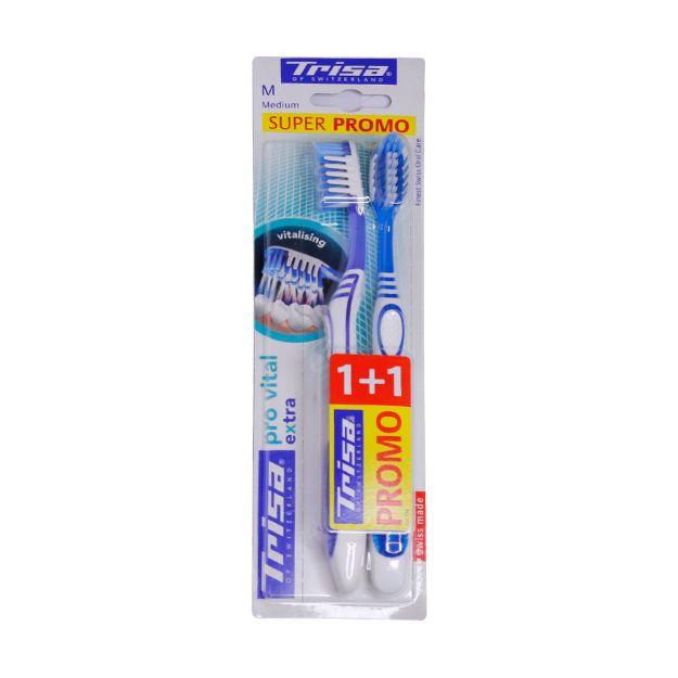 مسواک دوتایی پروویتال اکسترا تریزا با برس متوسط - Trisa extra provital soft Toothbrush