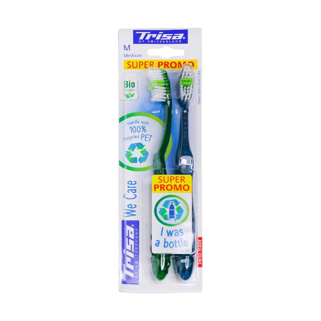 مسواک دو تایی سوپر پرومو مدل وی کر تریزا با برس متوسط - Trisa We Care Medium Toothbrush