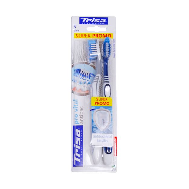 مسواک دوتایی سوپر پرومو مدل پروویتال آنتی باکتریال تریزا با برس نرم - Trisa Pro Vital Antibac Soft Toothbrush