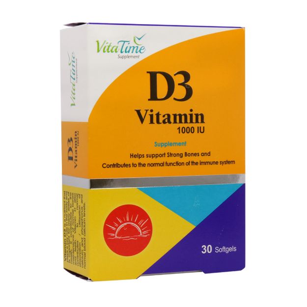 کپسول نرم ژلاتینی ویتامین D3 1000 واحد ویتا تایم 30 عدد - Vita Time Vitamin D3 1000 IU 30 Softgels