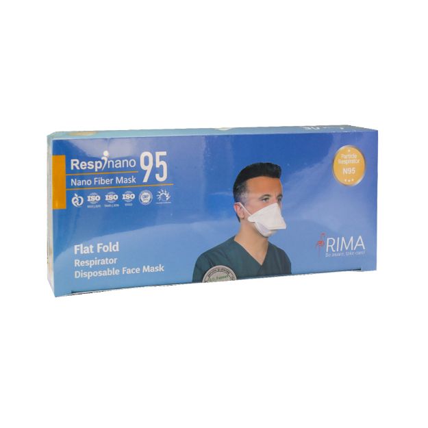 ماسک تنفسی نانویی N95 ریما مدل Flat Fold بسته 25 عددی - Rima Respinano N95 Fiber Mask Model Flat Fold 25 Pcs