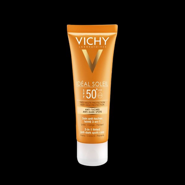 کرم ضد آفتاب و ضد لک رنگی ویشی SPF50 مناسب پوست های معمولی و دارای لک ۵۰ میلی لیتر - Vichy Ideal Soleil 3 in 1 Tinted Anti-Dark Spots Care SPF50⁺ 50 ml