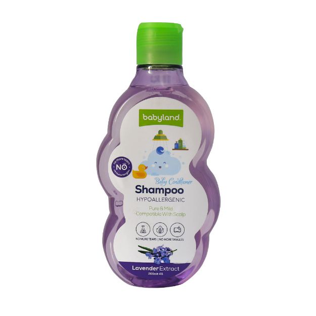 شامپو نرم کننده بچه حاوی عصاره اسطوخودوس بیبی لند 200 میلی لیتر - Babyland Hypoallergenic Lavender Extract Shampoo 200 Ml