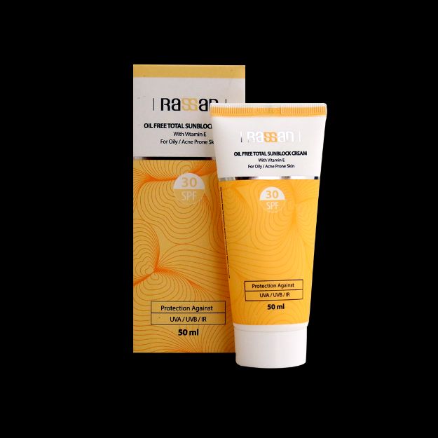 کرم ضد آفتاب فاقد چربی SPF30 راسن مناسب پوست چرب و آکنه دار ۵۰ میلی لیتر - Rassan Oil Free Total Sunblock Cream SPF30 50 ml