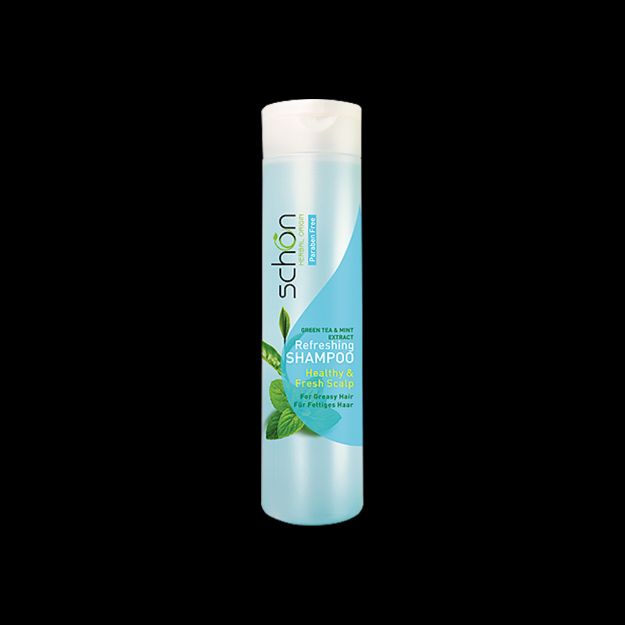 شامپو احیا کننده شون حاوی عصاره چای سبز و نعناع مناسب موهای چرب ۴۰۰ میلی لیتر - Schon Refreshing Shampoo WITH Green Tea Mint Extract For Oily Hair 400ml