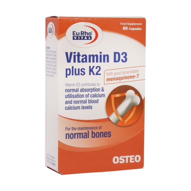 کپسول ویتامین D3 1000 پلاس K2 یوروویتال 60 عدد - Eurho Vital Vitamin D3 1000 IU K2 60 Caps